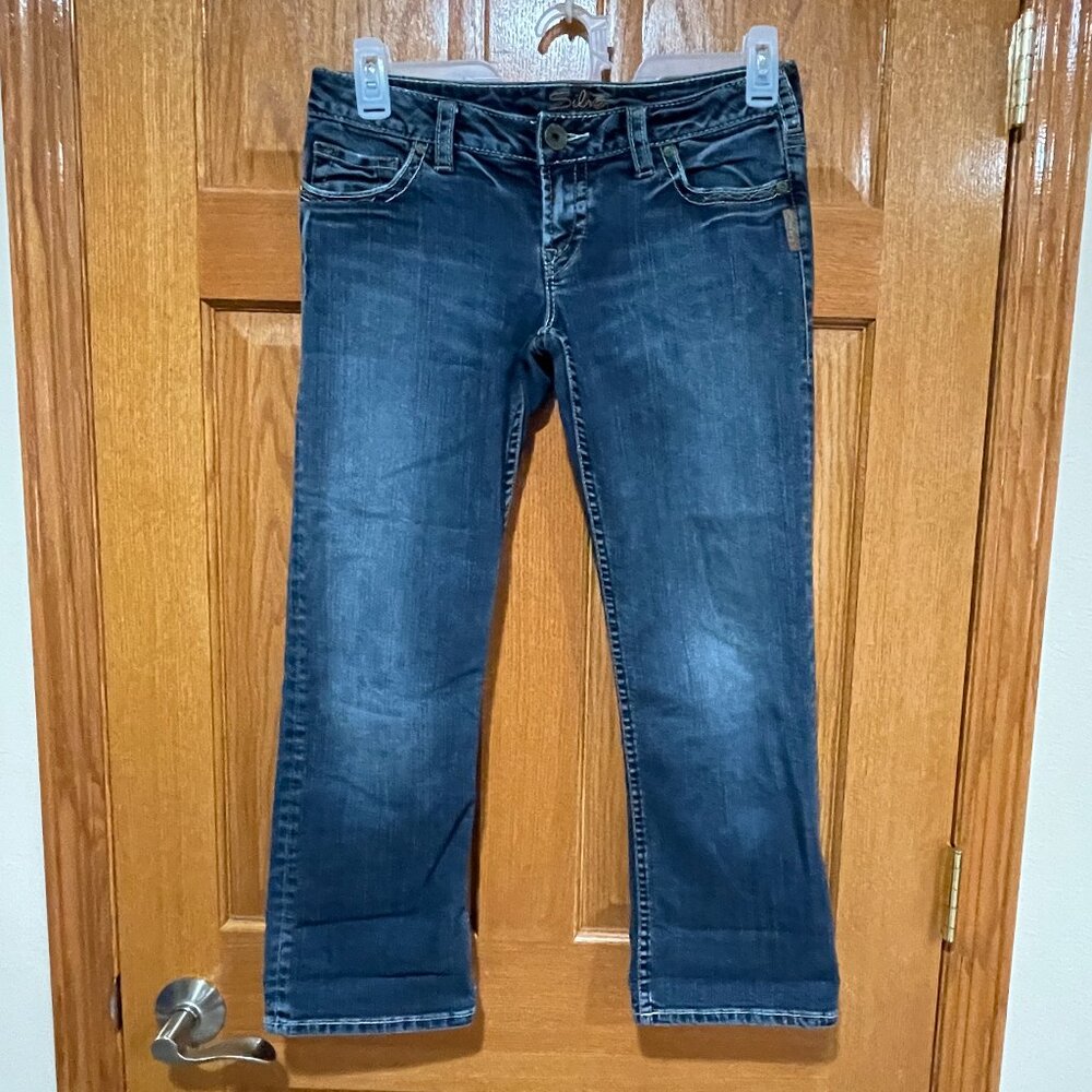 SILVER JEANS SANTORINI Women's 29 Thick Stitch Blue Denim Capri Jeans